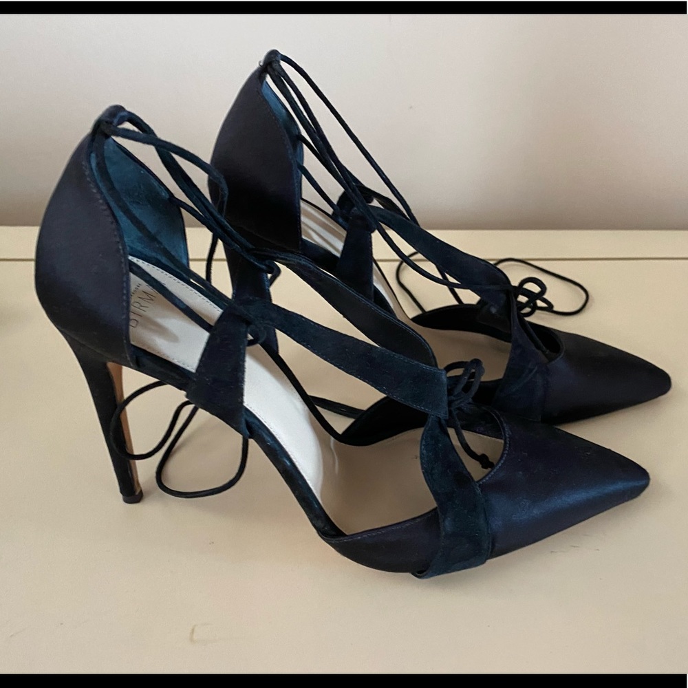 Alexandre Birman Black Satin/Suede Rosita Pumps